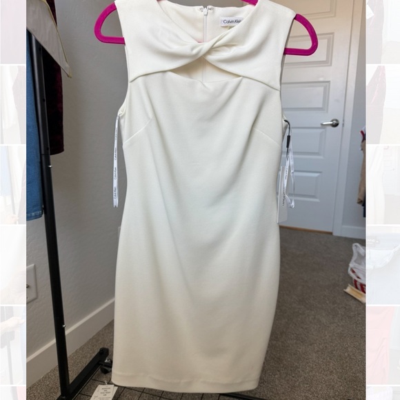 Calvin Klein Dresses & Skirts - Calvin Klein White Twist-Front Sheath Dress | Size 4 | NWT